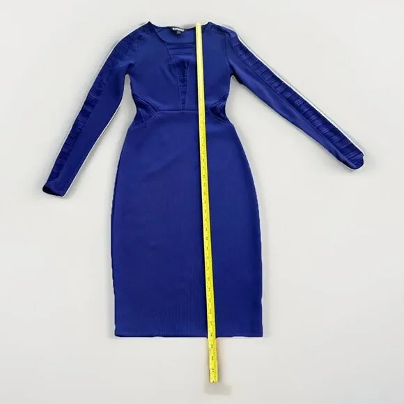 Express Midi Royal Blue Bodycon Body shape W Mesh Cutouts Dress Sz 2 - Picture 10 of 14